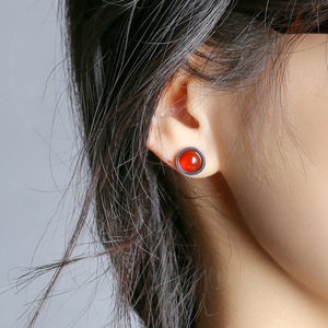 Vente chaude Boucles D'oreilles En Acier Inoxydable 10mm Naturel turquoise rose quartz agate Pierre Boucles D'oreilles Pour Les Femmes Bijoux - Product Image 2