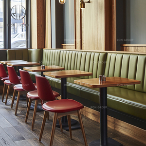 Ensemble de meubles de restaurant moderne en bois carré et cuir, table et chaise, canapé, banc, banquette - Product Image 2