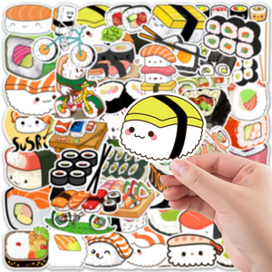 50 autocollants de sushi kawaii de haute qualité, imperméables et délicieux, pour la décoration artisanale et des cadres <span class=keywords><strong>photo</strong></span>, personnalisables et originaux - Product Image 3