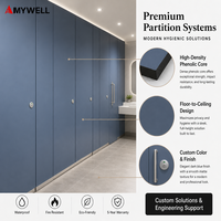 Cloisons de toilettes Amywell HPL pour les toilettes des aéroports, design moderne, imperméables, résistantes au feu, résistantes aux chocs, faciles à nettoyer