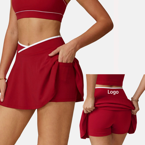 Rok Tenis 2 in 1 Model V Terbaru Warna Kontras Mewah Elastis Tinggi Cepat Kering Slim Fit A-line Rok Wanita Pickleball Paddle - Product Image 1