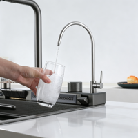 Ensemble de robinetterie de cuisine gris anthracite 30 pouces avec douchette extractible, cascade, affichage LED, rince-verre, pour évier simple à montage encastré