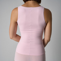 Débardeur ajusté à col carré avec dentelle, en micro-mesh doux, sans manches, basique, pour superposition, avec petit détail nœud, idéal pour le Pilates