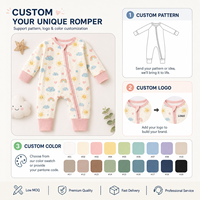 Piyama Bayi Serat Bambu Ukuran Beragam yang Dapat Disesuaikan, Berkancing Resleting, Lengan Panjang, Romper Bayi Baru Lahir