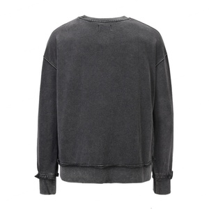 Wholesale <b>Men's</b> Fashion High Street Knitted Fleece Washed Stone Neck Sweater Vintage Batik <b>Plain</b> DK <b>Grey</b> Long Sleeve <b>Hoodies</b> - Product Image 2