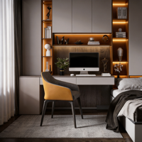 Set Kamar Tidur Tatami Terintegrasi Nordik Lemari Pakaian Meja Belajar LED Penyimpanan Tersembunyi Kustom Hotel Apartemen Vila