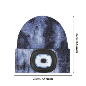 Alla moda Tie Dye cappello in maglia a LED realizzato in fabbrica per il freddo sport all'aria aperta USB leggero berretto invernale con logo personalizzato cappuccio ricamato - Product Image 2