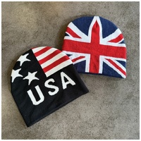 Bonnet en tricot personnalisé avec logo jacquard, chaud et tendance, motif drapeau, pour hommes et femmes, vente en gros