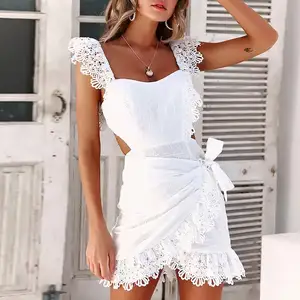 Fashion Designers Famous Brands Night linen mini dress Floral Print Linenes mini Elegant Crossed Halter Ruffledes Summer Dress