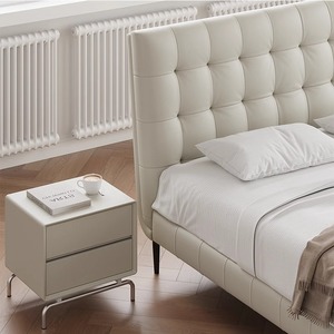 สไตล์ครีม เรียบง่าย หุ้มหนังแท้ทั้งตัว โครงไม้เนื้อแข็งสไตล์มินิมอลอิตาลี เตียงคู่ขนาด 1.8 ม. ระดับไฮเอนด์ ปรับแต่งได้ - Product Image 3