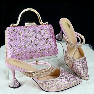 Conjuntos de Zapatos y Bolsos de Colores Lisos, Zapatos de Tacón de Aguja, Bolsos de Mano con el Mismo Diseño, <span class=keywords><strong>1</strong></span> Juego para Damas - Product Image 4