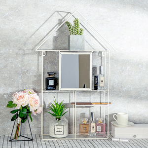 Moderne Nordique En Métal Fixé Au Mur de Fil De Forme De <span class=keywords><strong>Maison</strong></span> <span class=keywords><strong>Étagère</strong></span> Flottante avec Miroir Et Crochets pour Salle De Bain Chambre Salon Hôtel - Product Image 5