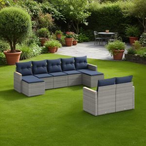 Ensemble de canapés de jardin en polyrotin gris avec coussins, 9 pièces, mobilier d'extérieur au design contemporain - Product Image 2