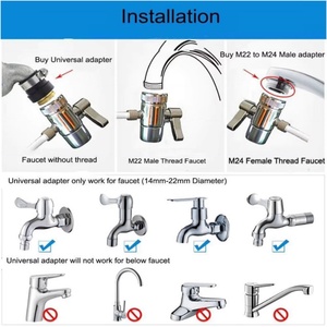 Adaptador de latón cromado pulido de 1/4'' para tuberías, pieza de repuesto con conector M22 x M24, válvula desviadora para filtro de agua de grifo - Product Image 4