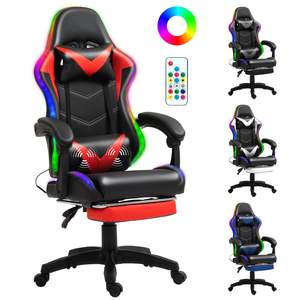 Chaise de jeu d'ordinateur de massage en cuir rouge pliable bon marché en gros Chaises de jeu Silla <span class=keywords><strong>Gamer</strong></span> Racing RVB avec lumières et haut-parleurs - Product Image 1