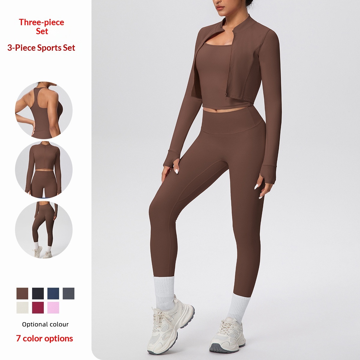 Women's Breathable Quick Dry Three-piece Sport Set Solid Color I-shaped Vest & Workout Leggings