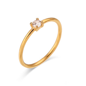 Anillo Apilable Ultrafino de Acero Inoxidable Chapado en Oro de 18K con Zirconia de un Solo Color y Cuatro Puntas, Anillo Minimalista y Moderno para el Dedo - Product Image 5