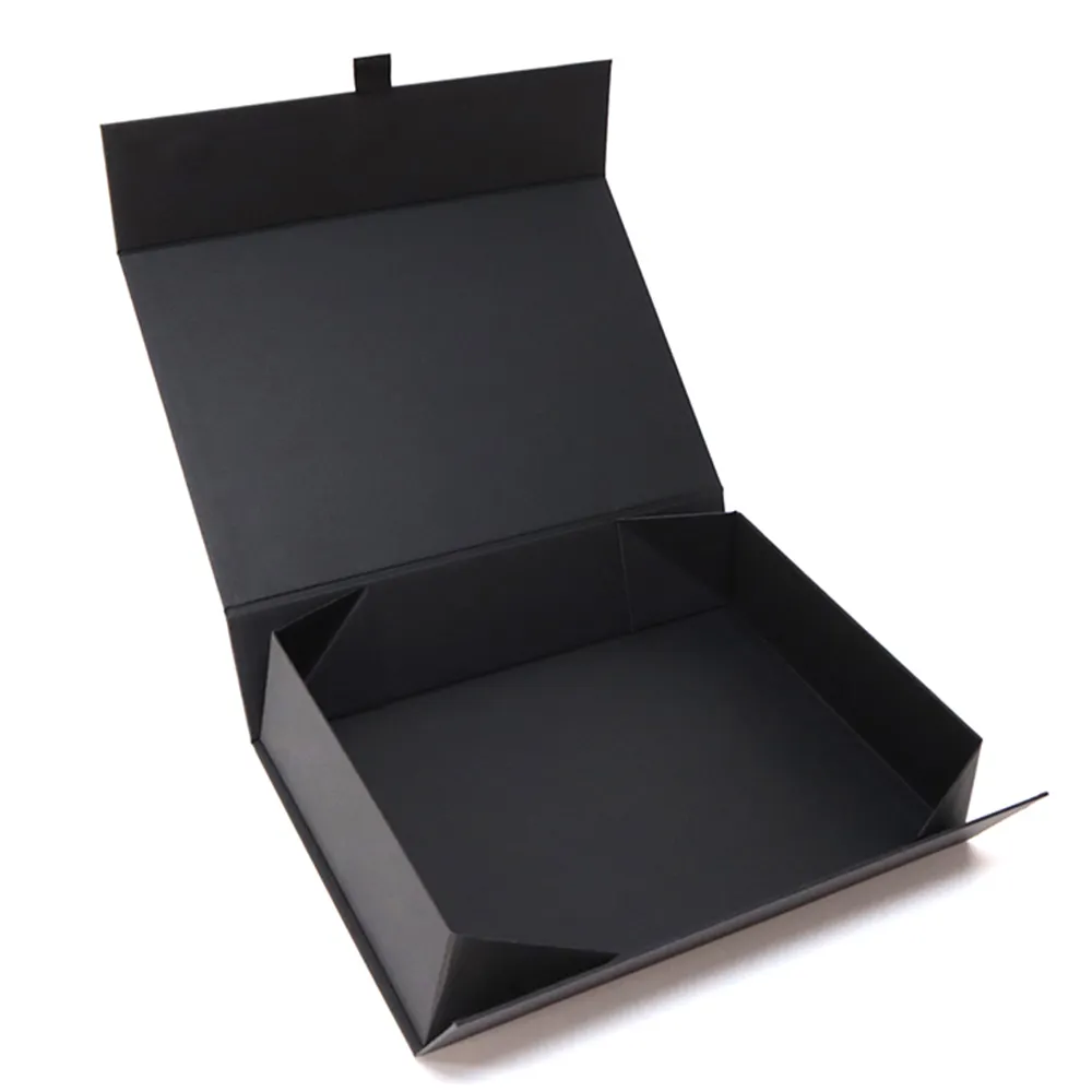Katlanabilir manyetik kapatma kutusu Flip katlanabilir düz paketi siyah kitap şekli hediye kutusu