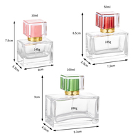 Vente en gros de flacons de parfum rectangulaires en verre sérigraphiés 30ml 50ml 100ml avec couvercle en acrylique, impression sérigraphique, emballage en boîte cadeau