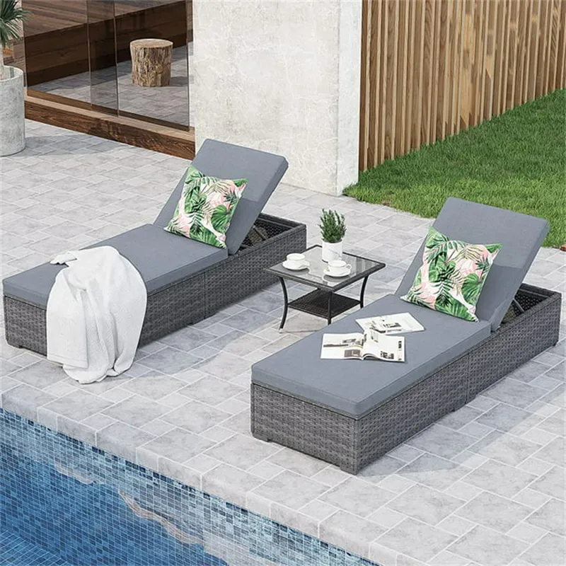 Morden hotel villa patio pool side all weather PE rattan adjustable sun lounge chair with removable cushion