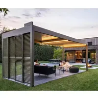 Pergola de luxe avec porte coulissante en verre et lames motorisées |   Véranda et patio extérieurs en aluminium en provenance de Chine continentale