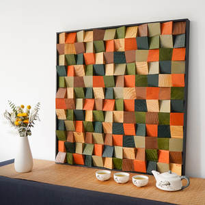 Arte Murale Moderna di Lusso su Misura, Dipinto Decorativo 3D con Texture Astratta e Blocchi di Colore in Legno per Hotel - Product Image 4