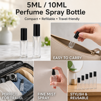 Flacon pulvérisateur de parfum carré en verre, finition argentée, rechargeable, vide, avec pompe, format voyage, mini, pour parfum ou eau de Cologne, anti-fuite