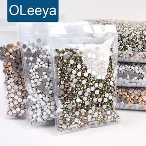 Strass en verre Oleeya à dos plat, non thermocollants, couleurs unies, tailles SS6-SS30, pour décorations de gobelets - Product Image 1