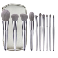 Ensemble de 10 pinceaux de maquillage personnalisés, poils synthétiques de haute qualité, tube en aluminium, manche en bois, pinceaux à poudre pour le visage