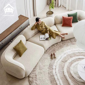 Скандинавский минималистичный диван из кремового флиса «Тедди», изогнутый, из овечьей шерсти, секционный, роскошный, для гостиной, угловой, мебель - Product Image 4