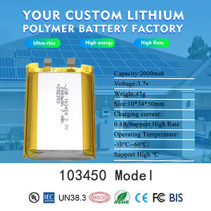 סוללת ליתיום פולימר נטענת 103450, 3.7 וולט, 1800/2000 מיליאמפר/שעה, 7.4 וואט/שעה, CB UN38.3 MSDS, מאושרת CE, 500-1000, לצרכן - Product Image 2