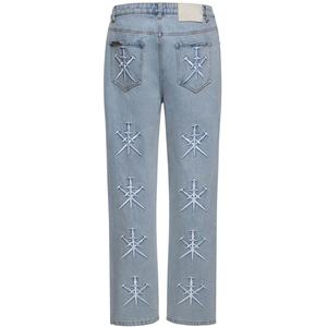 Wholesale <b>Men's</b> Luxury Contrast Look Ripped Trousers Loose Fit Baggy Pants Stone Washed Denim <b>Jeans</b> With Embroidery - Product Image 1