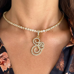Maahir Gems <b>Initial</b> Cursive Gold Iced Diamond Pendant Necklace Name <b>Chain</b> Classic Style Unisex IGI Certified Wedding Charms - Product Image 3
