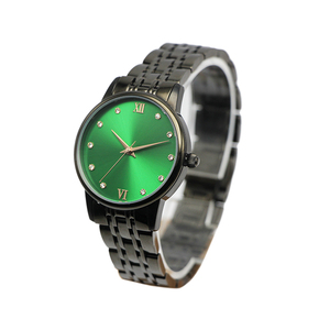 Montre pour <span class=keywords><strong>femme</strong></span> fabriquée en Chine, acier inoxydable noir, cadran vert soleil, montre-bracelet décontractée, vente en gros - Product Image 4