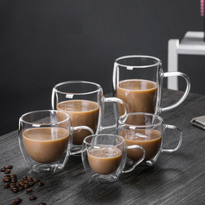 Tazza in ceramica <span class=keywords><strong>a</strong></span> <span class=keywords><strong>doppia</strong></span> <span class=keywords><strong>parete</strong></span> isolante in borosilicato trasparente con manico <span class=keywords><strong>Espresso</strong></span> riutilizzabile e tazza da caffè ghiacciata - Product Image 1