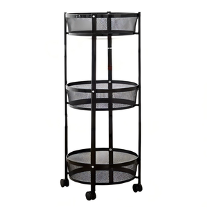तह राउंड स्नैक फल भंडारण कार्ट 3 परत कार्बन स्टील रोलिंग उपयोगिता भंडारण ट्रॉली रसोई सहायक उपकरण आयोजक गाड़ी - Product Image 3