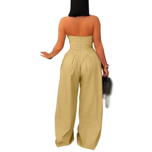 Combinaison de sport et de fitness pour femme, sans bretelles, coupe oversize, sans manches, avec boutons, jambe large, tendance et distinctive - Product Image 6
