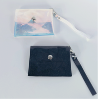 En stock : Pochette organisatrice transparente en PVC double couche pour rouges à lèvres, vernis à ongles, cartes et monnaie