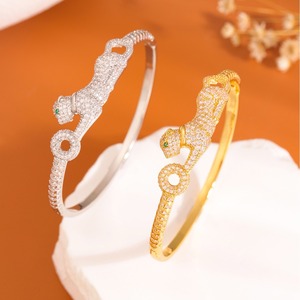 Leopard Head Full Zirconia <b>Bangle</b> Gold And White Micro Insert Plated <b>Copper</b> Women's Fashion Jewelry Gift Summer 2024 - Product Image 4