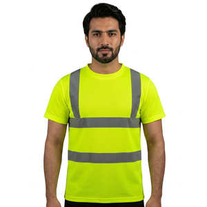 Chemise de travail unisexe à manches courtes, respirante, en polyester/coton, avec bandes réfléchissantes, pour la sécurité sur le chantier - Product Image 1