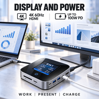 Station d'accueil USB-C intelligente 8-en-1 avec écran LCD, 10 Gbit/s, 4K 60Hz, 100W PD, Hub USB-C pour ordinateur portable (vente en gros)