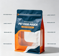 Sachet Doypack en Mylar avec fermeture zip, personnalisable avec logo imprimé, pour aliments pour animaux, snacks, fruits secs, thé, café et autres produits alimentaires