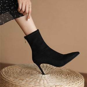 여성 세련된 가을 발목 부츠 기본 섹시한 하이힐 스트레치 부츠 신발 - Product Image 3