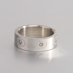 Stainless Steel Titanium <b>Ring</b> Geometric Shape Double O Design Pave Setting <b>Diamond</b> Encrusted Unisex Gift Jewelry - Product Image 2