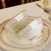 Service de table en céramique dorée, vaisselle de luxe en porcelaine fine