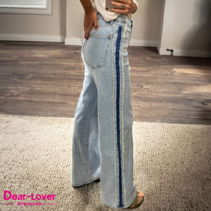 प्रिय-प्रेमी थोक बुटीक फैशन कंट्रास्ट साइड पैनल पैचवर्क शिफ्ट जींस महिलाएं - Product Image 1