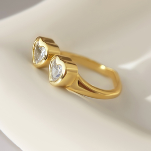 Bague de fiançailles en forme de cœur avec zircone cubique, plaquée or 18 carats, sertie de pierres, bague romantique tendance pour femme - Product Image 4