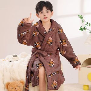 Peignoir <span class=keywords><strong>de</strong></span> <span class=keywords><strong>nuit</strong></span> en polaire corail doux et chaud pour garçons, enfants et adolescents, en polyester tricoté, collection automne-hiver - Product Image 5