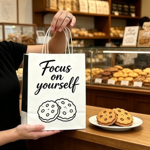 Custom Printed logo White Black <strong>Shopping</strong> Kraft Paper Bag With Handle Restaurant Carry Away Bag Fast Food Bread Takeout <strong>Nag</strong> - Product Image 2