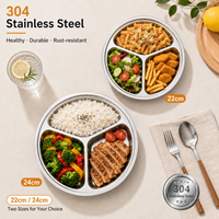 Plato de Acero Inoxidable 304 de Grado Alimenticio, Duradero, Pulido, con Tres Compartimentos, Diseño Clásico, Plato para Jardín de Niños